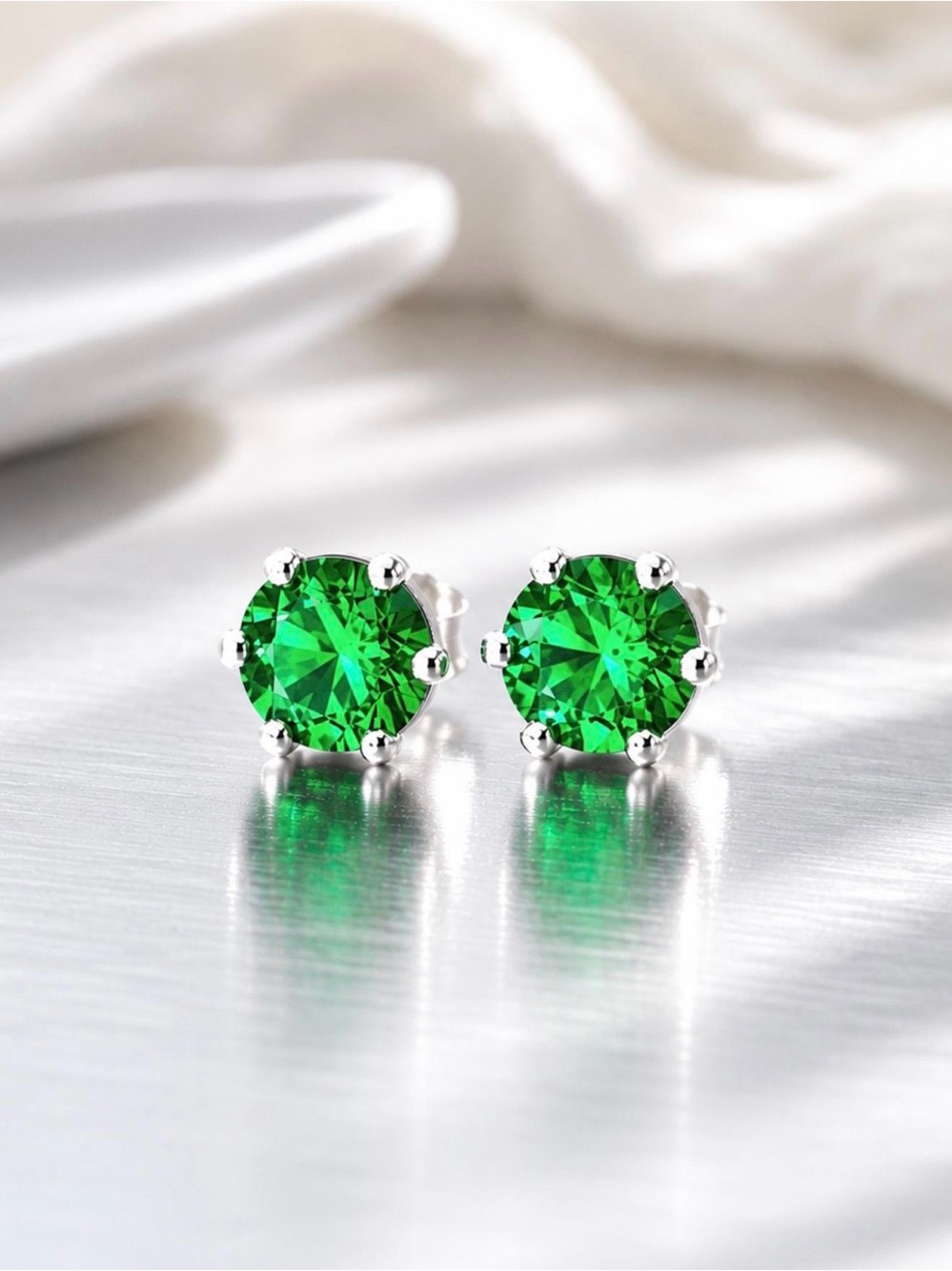 5mm Sterling Silver Emerald Green CZ Stud Earrings